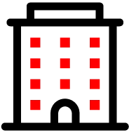 Black office outline with red square windows