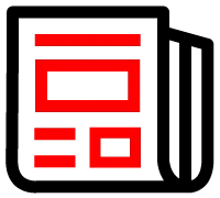 Black newspaper outline with red interior section